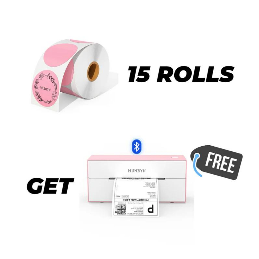 Discount code for Free Printer with the Purchase of 15 Rolls Stacks of Thermal Labels at MUNBYN