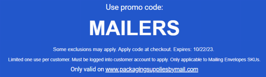 Discount code for Stock Up On Mailers With This Discount at Packaging Material Direct Inc