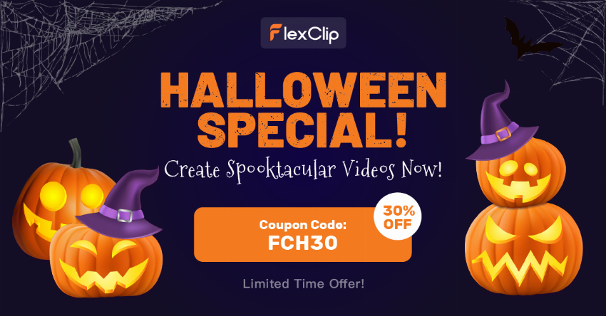 Discount code for FlexClip Halloween Special 30%OFF at PearlMountain Limited