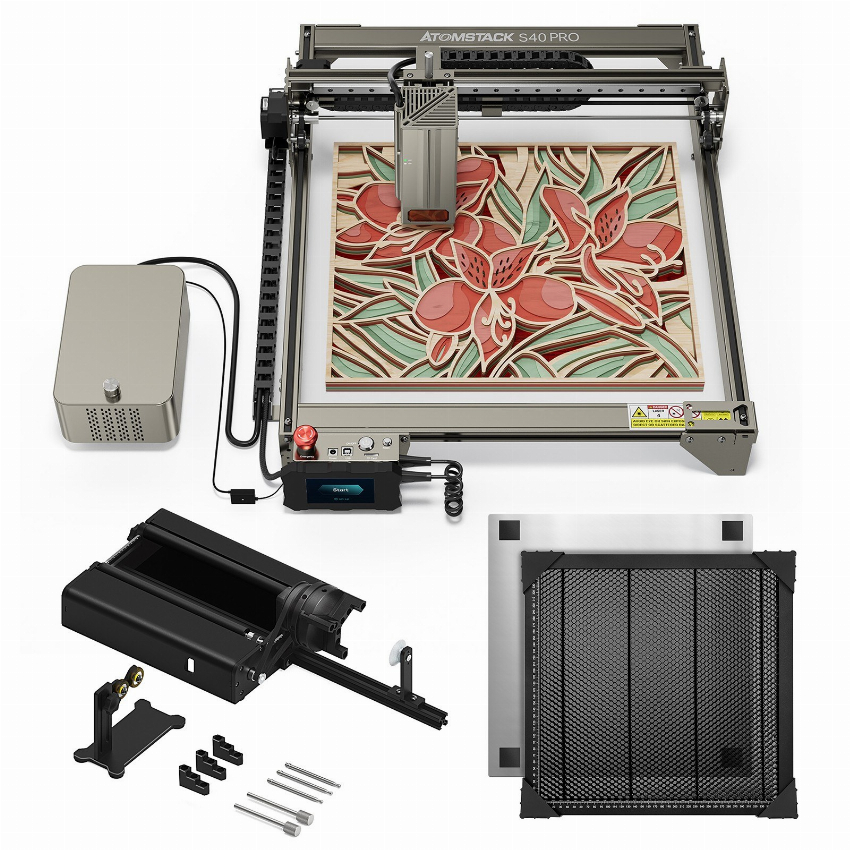 Discount code for Atomstack S40 Pro 40W Laser Engraver with 4in1 Y-axis Rotary Roller and Dual Air Assist Pump and 400x400mm Honeycomb Working Table at Rcmoment