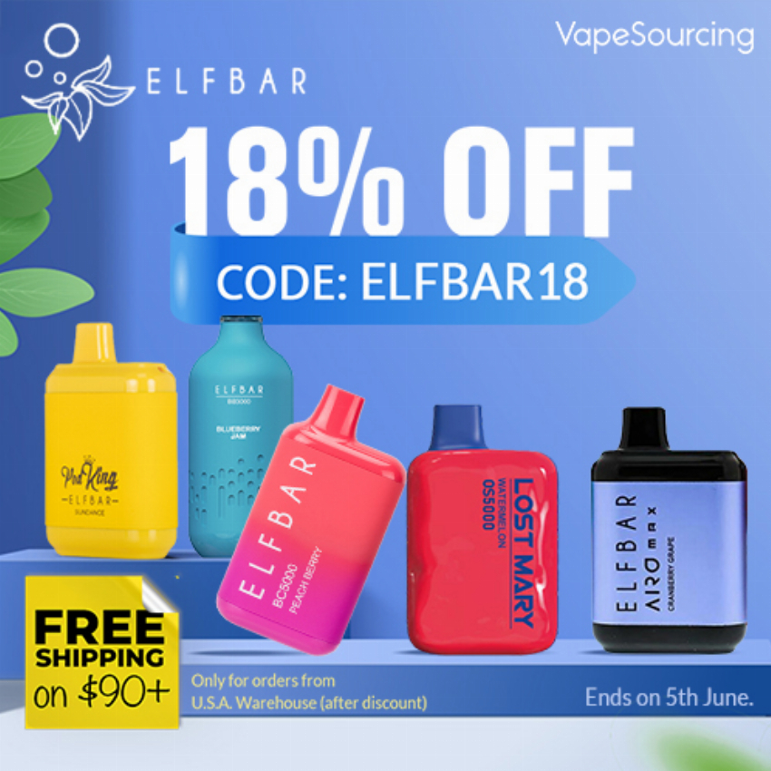 Discount code for 18% discount Elf Bar Disposable Vape Kit at Shenzhen Vapesourcing Electronics Co Ltd