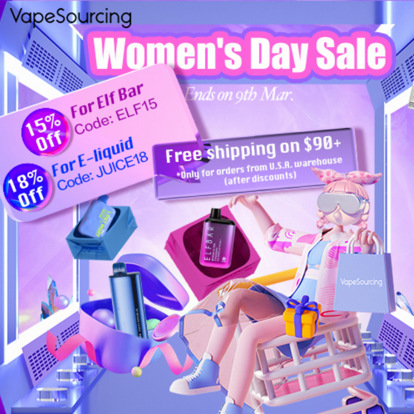 Discount code for Women s Day Sale 15% discount for Elf Bar Disposables 18% discount for All E-liquid at Shenzhen Vapesourcing Electronics Co Ltd