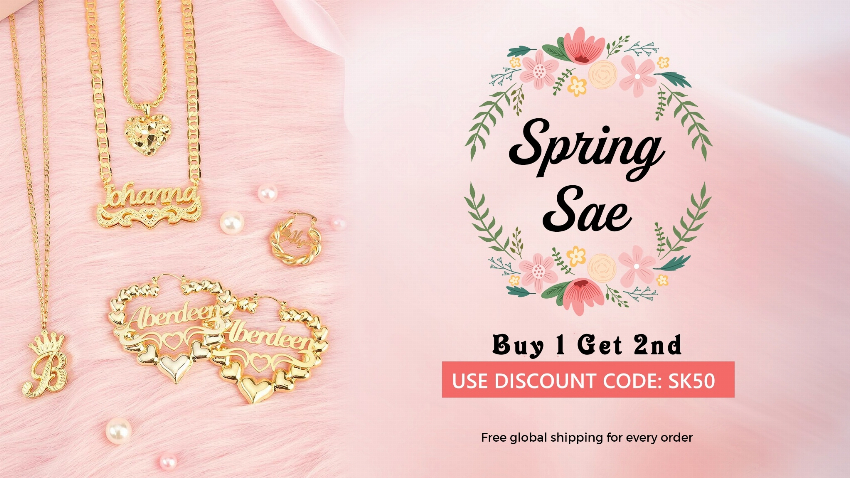 Discount code for Custom Jewelry Spring Sale Buy 1 Get 2nd 50% discount at Silviax Jewery
