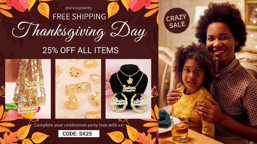 Discount code for Happy Thanksgiving Day Black Friday Big Sale 25% discount All at Silviax Jewery