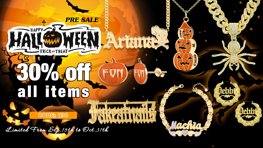 Discount code for Holloween Pre Sale 30% discount Sitewide Code at Silviax Jewery
