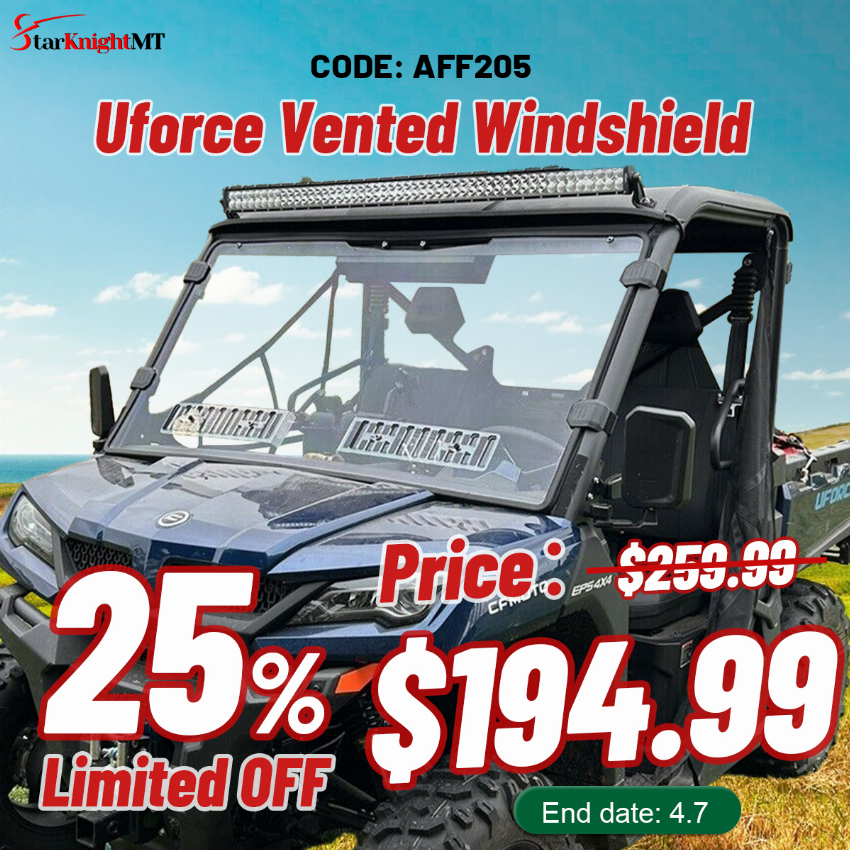 Discount code for 25% discount For Ucorce Vented Windshield at StarknightMT