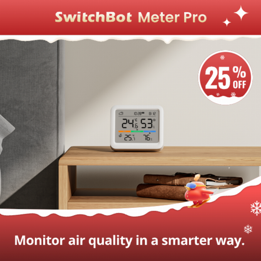 Discount code for Christmas Deals 25% discount SwitchBot Meter Pro CO2 Monitor at SwitchBot