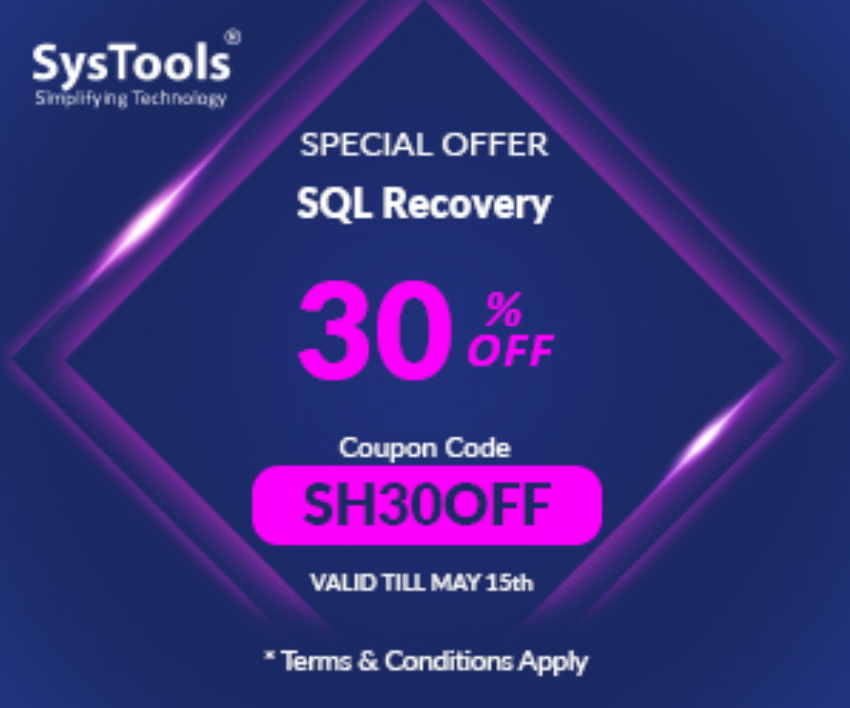 Discount code for SQL Recovery Offer at SysTools Software