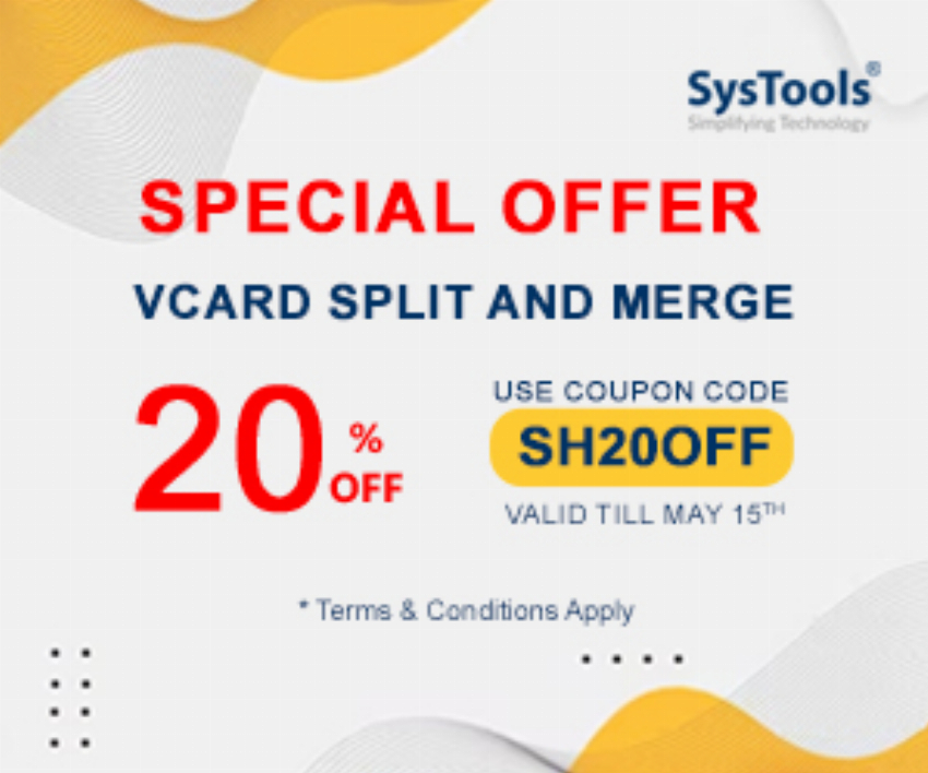 Discount code for vCard Split and Merge Offer at SysTools Software