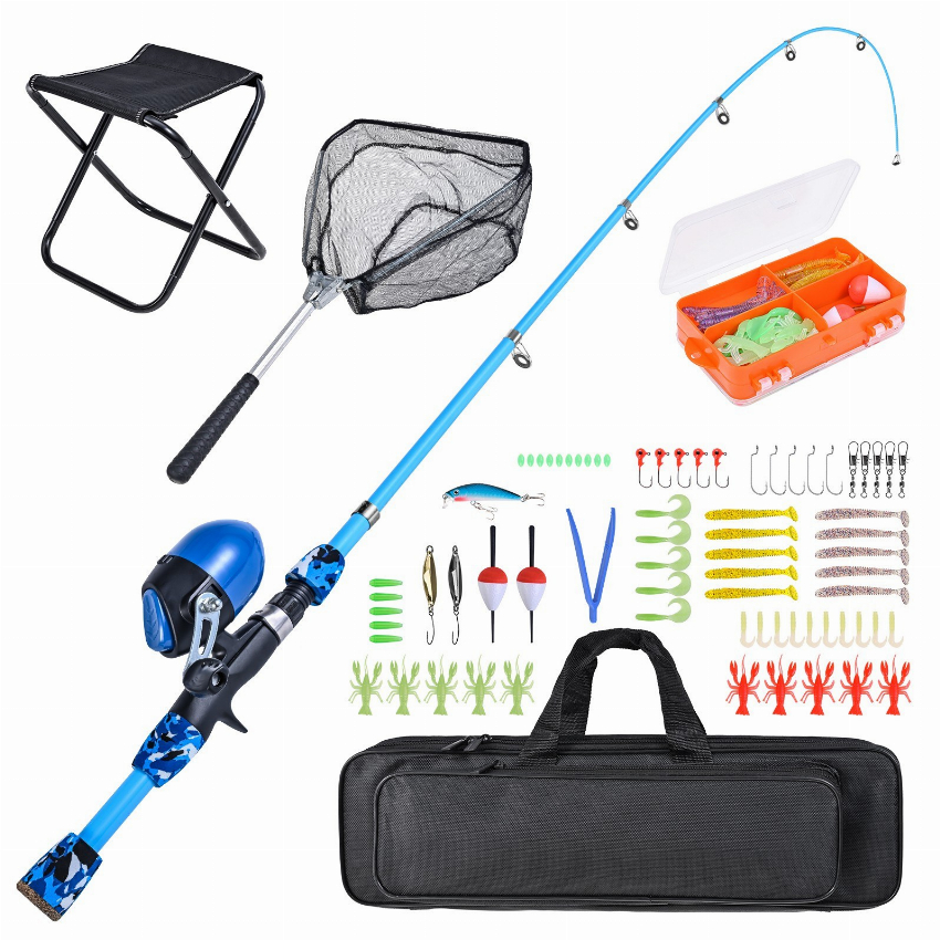 Discount code for 41% discount Kids Fishing Rod and Reel Combo with Collapsible Fishing Stool Landing Net 35 99 Inclusive of VAT at TOMTOP Technology Co Ltd