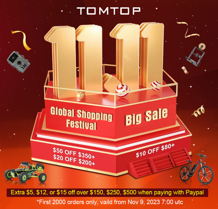 Discount code for PayPal Discount - 5 12 15 for Orders 150 250 500 at TOMTOP Technology Co Ltd