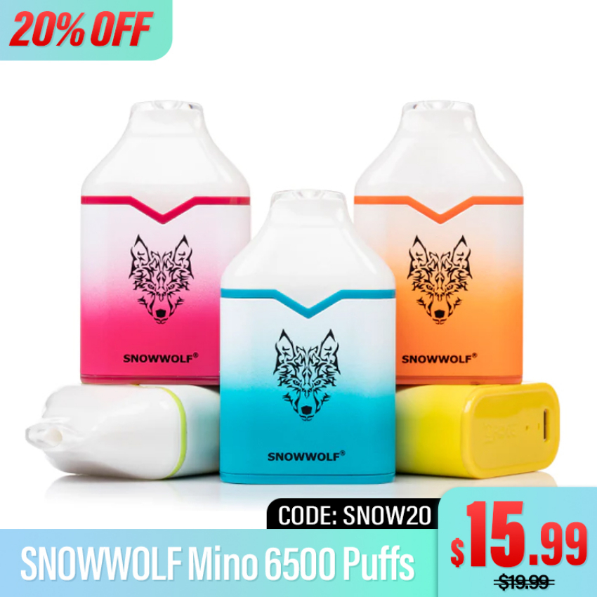 Discount code for 20% discount 15 99 for SNOWWOLF Mino 6500 Puffs Disposable Vape at eleafus