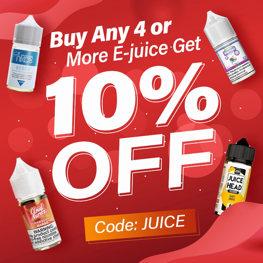 Discount code for Buy any 4 or more E-juice get 10% discount at Joyetech Eleaf A
