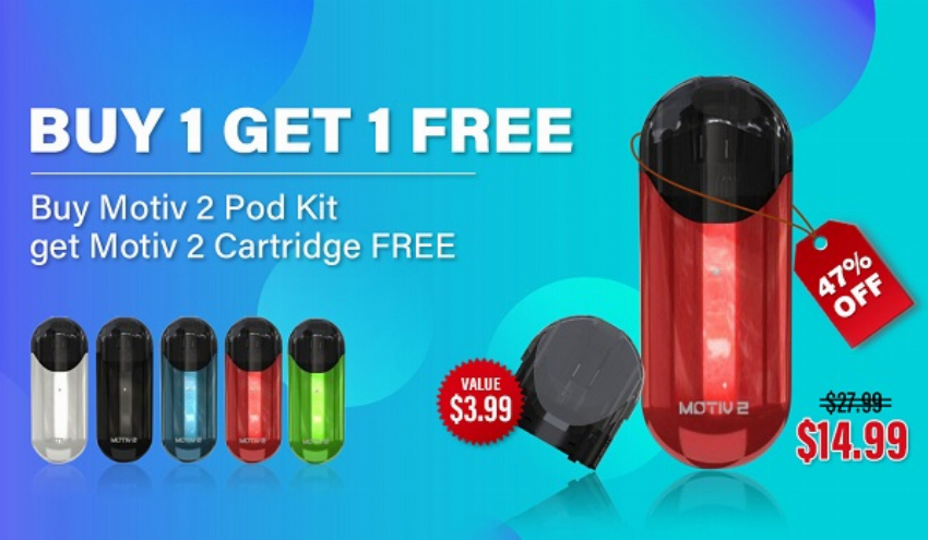Discount code for Buy Motiv 2 Pod Kit get Motiv 2 Cartridge EE at Joyetech Eleaf A