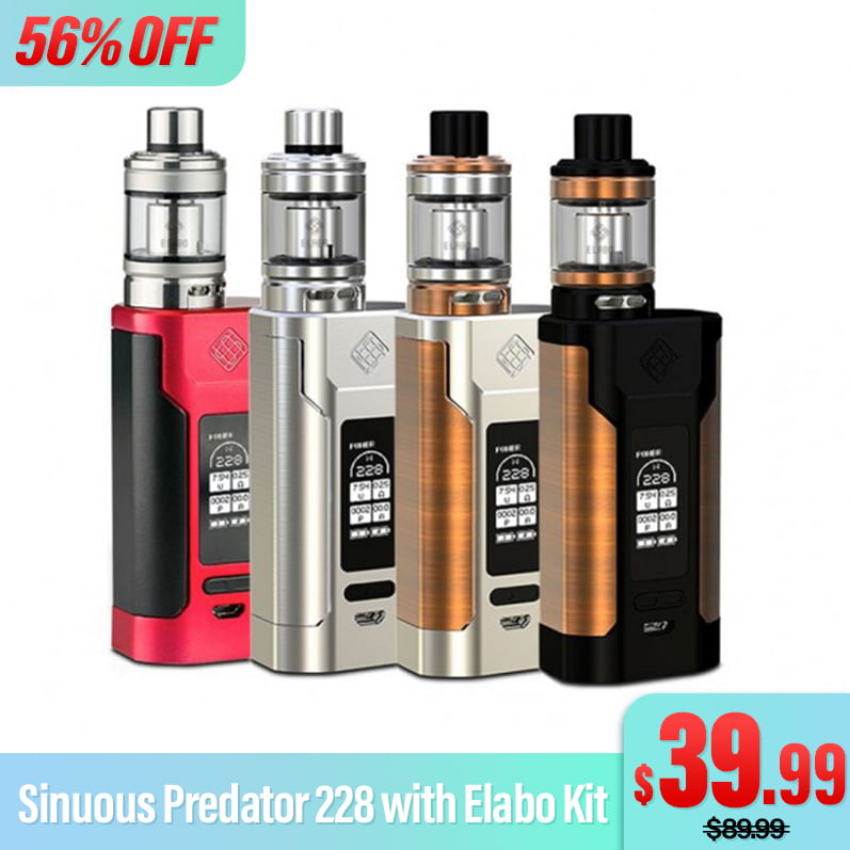 Discount code for 39 99 56% discount for Sinuous Predator 228 with Elabo Kit at joyetech us