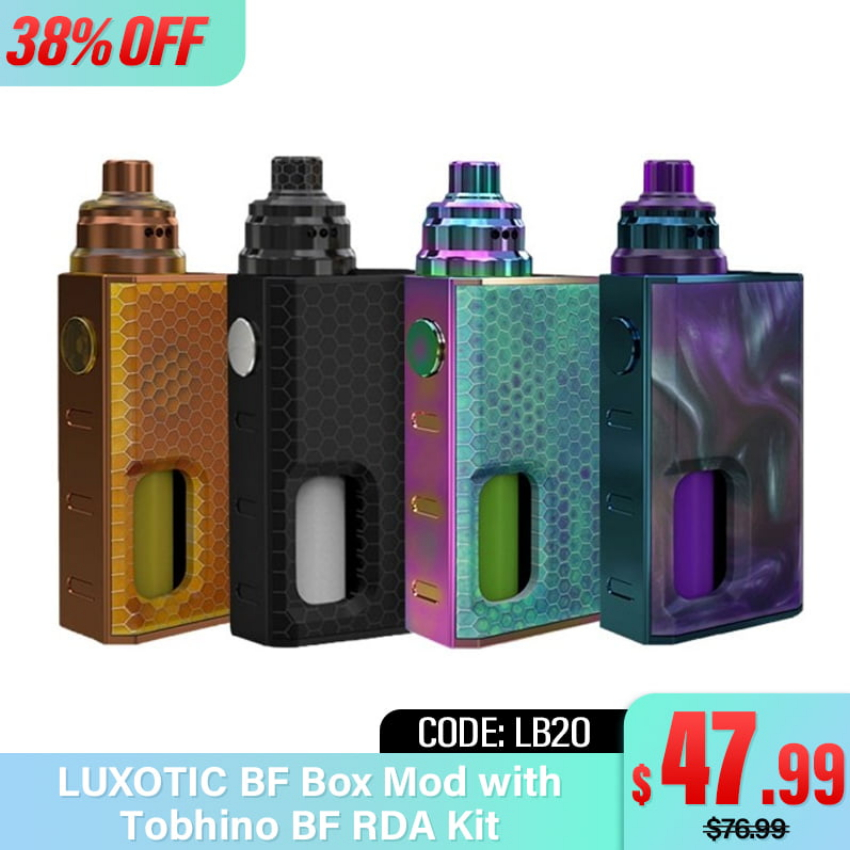 Discount code for 47 99 38% discount for LUXOTIC BF Box Mod with Tobhino BF RDA Kit at joyetech us