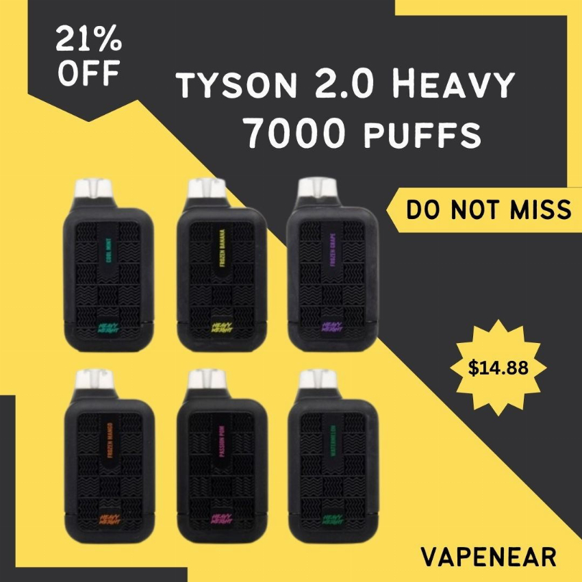 Discount code for Tyson 2 0 Heavy Weight 7000 Puffs 21% discount at Vape Near A