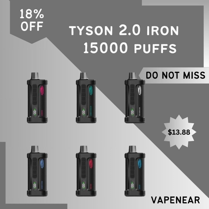 Discount code for Tyson 2 0 Iron 15000 Puffs 18% discount at Vape Near A