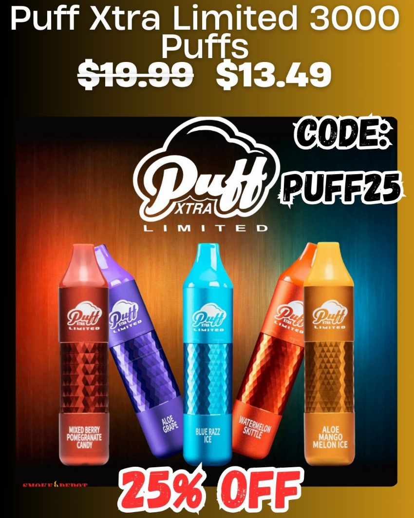 Discount code for 25% discount 13 49 for Puff Xtra Limited Disposable 3000 Puffs at vapenear