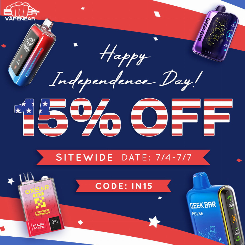 Discount code for Independence day sale 15% discount sitewide at vapenear