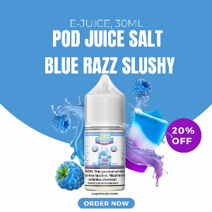 Discount code for Pod Juice Salt Blue Razz Slushy E-juice 30ml 20% discount at vapenear