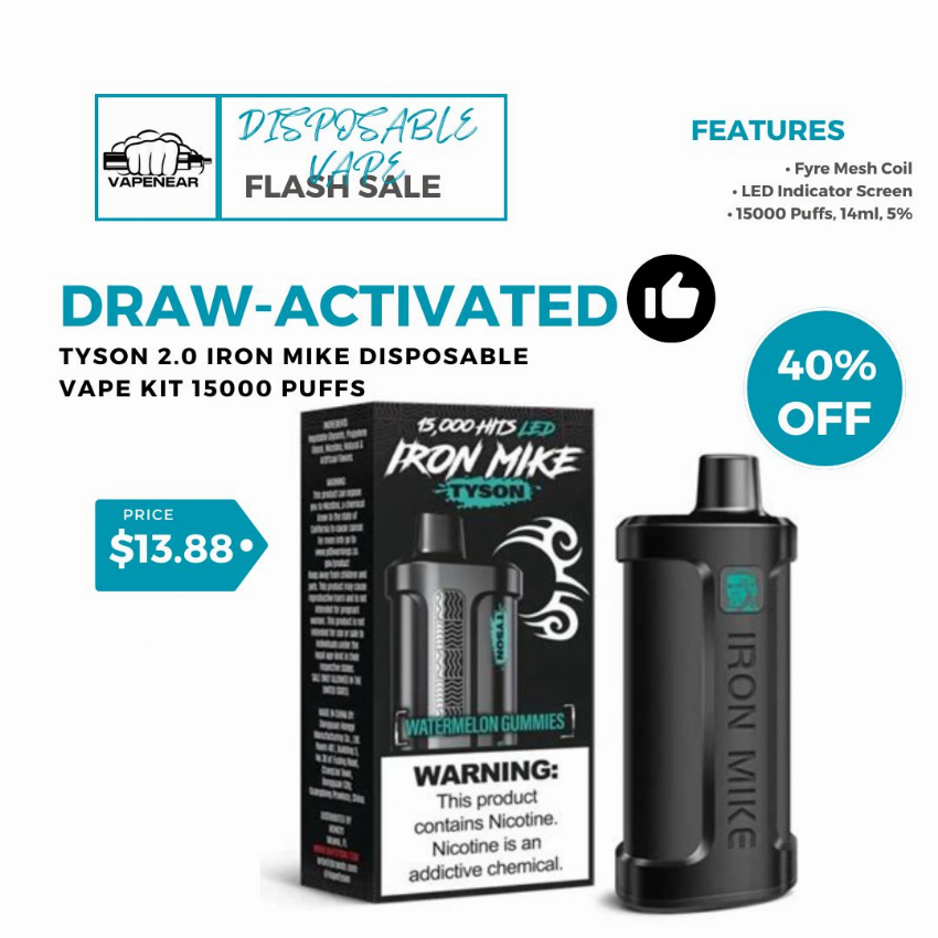 Discount code for Tyson 2 0 Iron Mike Disposable Vape Kit 15000 Puffs 40% discount at vapenear