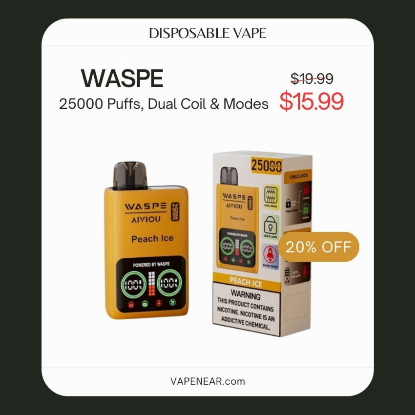 Discount code for WASPE 25000 Disposable Vape 20% discount at vapenear