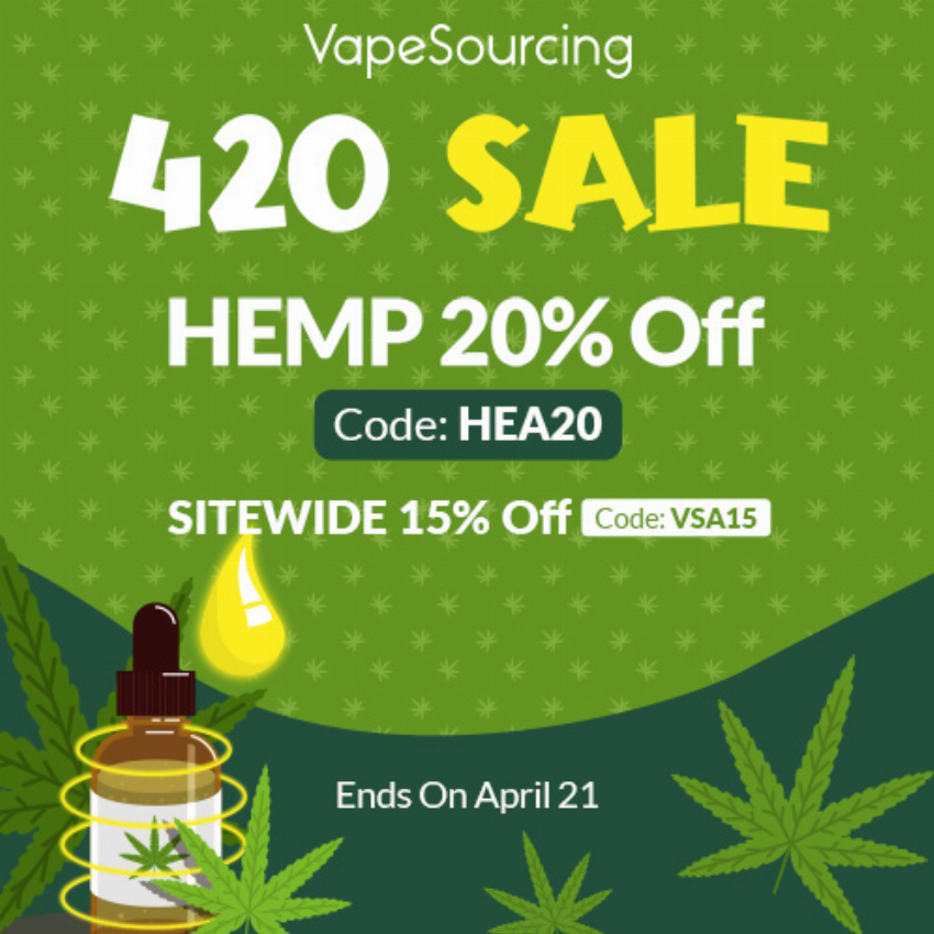Discount code for 15% discount Sitewide for 420 Sale at Vapesourcing Electronics Co Ltd