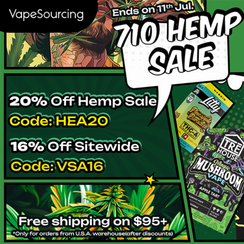 Discount code for 20% discount 710 HEMP Sale at Vapesourcing Electronics Co Ltd