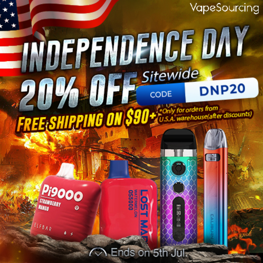 Discount code for 20% discount Sitewide for Independence Day Sale at Vapesourcing Electronics Co Ltd