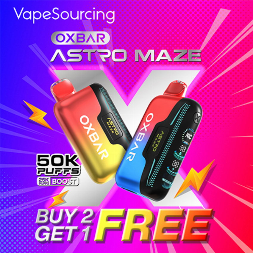 Discount code for Buy 2 Get 1 Free OXBAR Astro Maze 50K 50000 Puffs Disposable at Vapesourcing Electronics Co Ltd