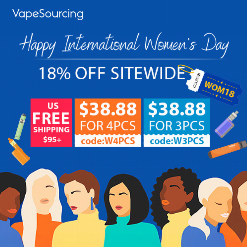 Discount code for Women s Day Sale 18% discount Sitewide at Vapesourcing Electronics Co Ltd