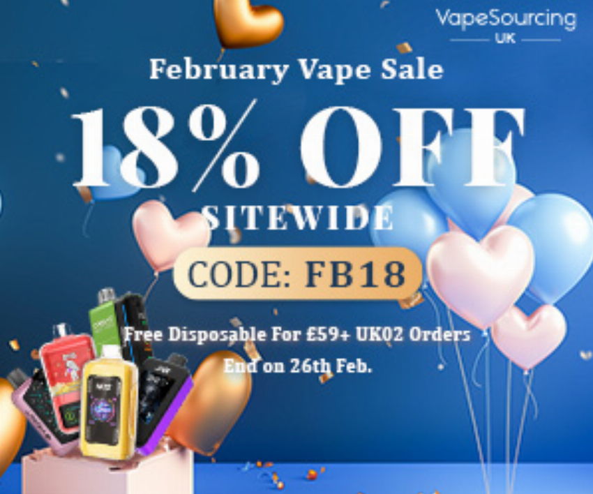 Discount code for 18% discount Sitewide For February Vape Sale at VapeSourcing uk
