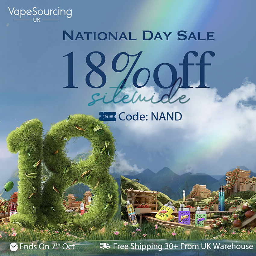 Discount code for 18% discount for National Day Sale at VapeSourcing uk