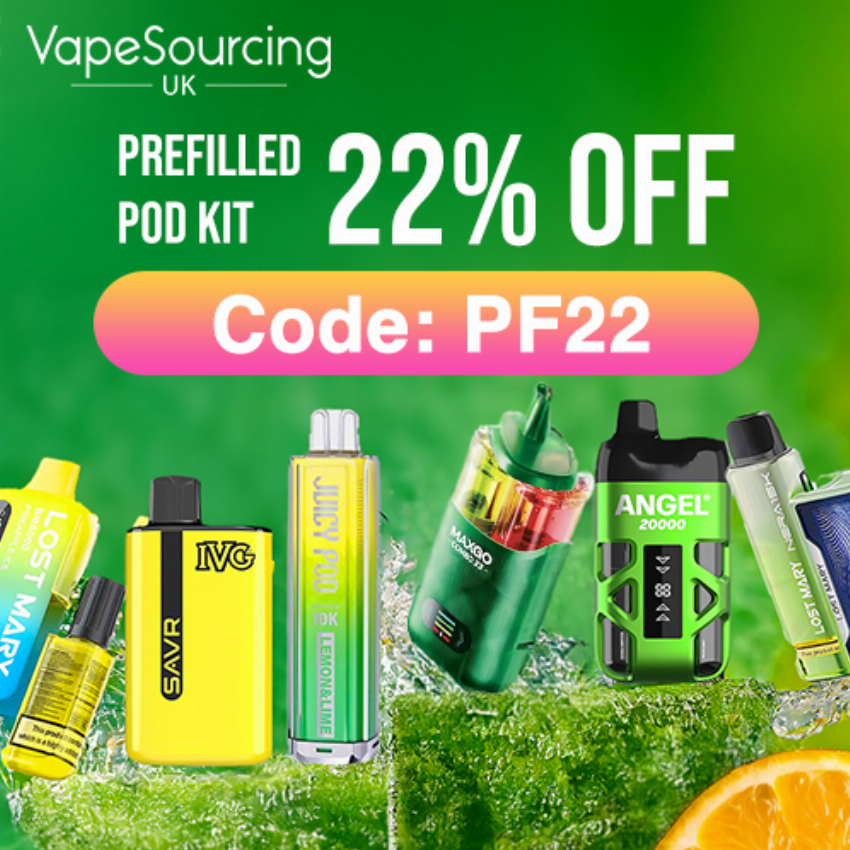 Discount code for 22% discount Prefilled Pod Kit at VapeSourcing uk