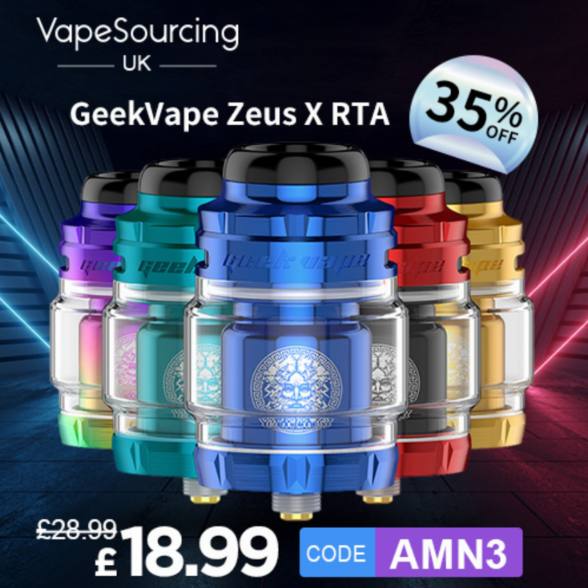 Discount code for 34 49% discount for GeekVape Zeus X RTA Rebuildable Tank Atomizer at VapeSourcing uk