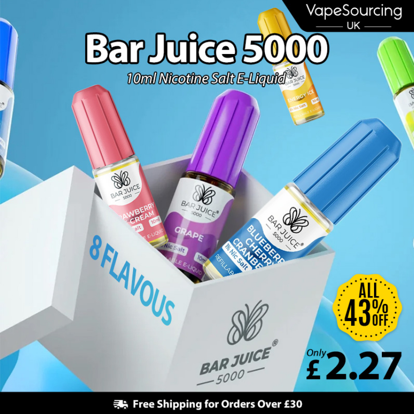 Discount code for 43% discount for Bar Juice 5000 Nicotine Salt E-Liquid 10ml at VapeSourcing uk