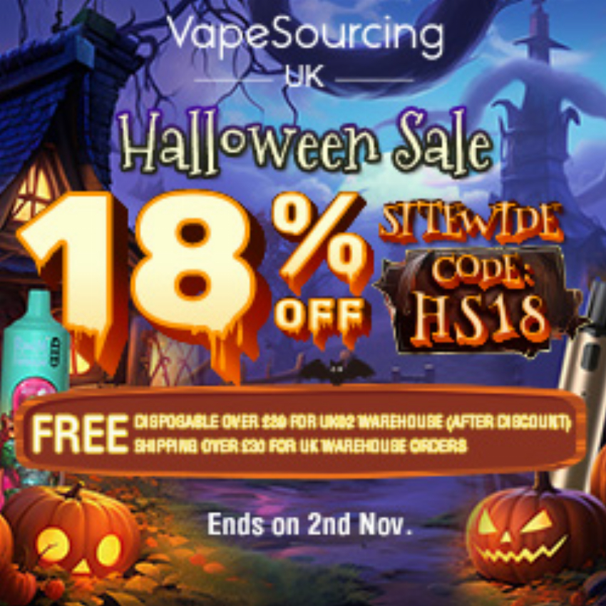 Discount code for Halloween Sale 2023 18% discount Sitewide at VapeSourcing uk
