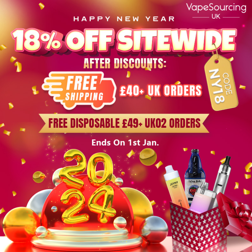 Discount code for New Years Sale Get 18% discount Select Items at VapeSourcing uk