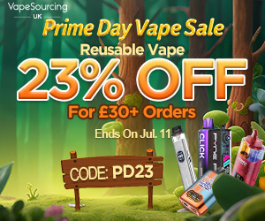 Discount code for Prime Day Vape Sale 23% discount Reusable Vape For 30 Orders at VapeSourcing uk