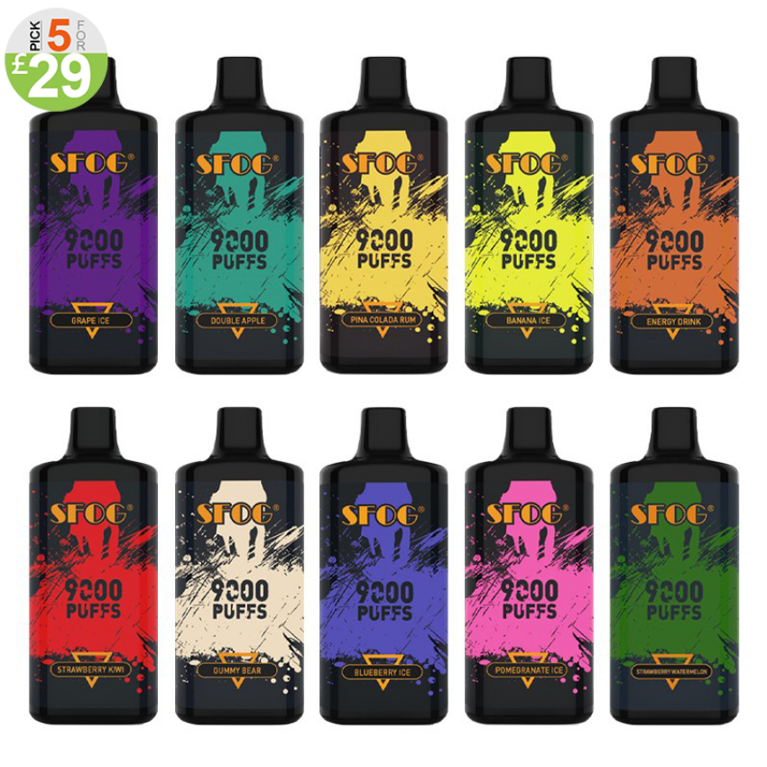 Discount code for UK LIVERY 59% discount for SFOG Big Bang 9000 Puffs 5 Pack Disposable Vape at VapeSourcing uk