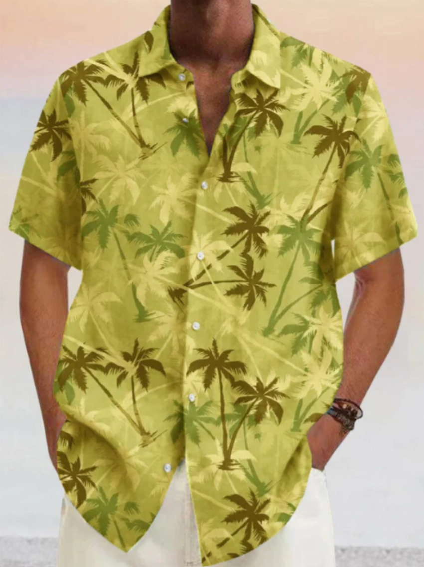 Discount code for 30%Hawaiian Coconut Tree Graphic Cotton Linen Shirt at www coofandy