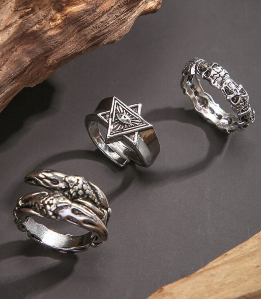Discount code for 30%off 3Pcs Gothic Evil Eye Rings Set at www coofandy
