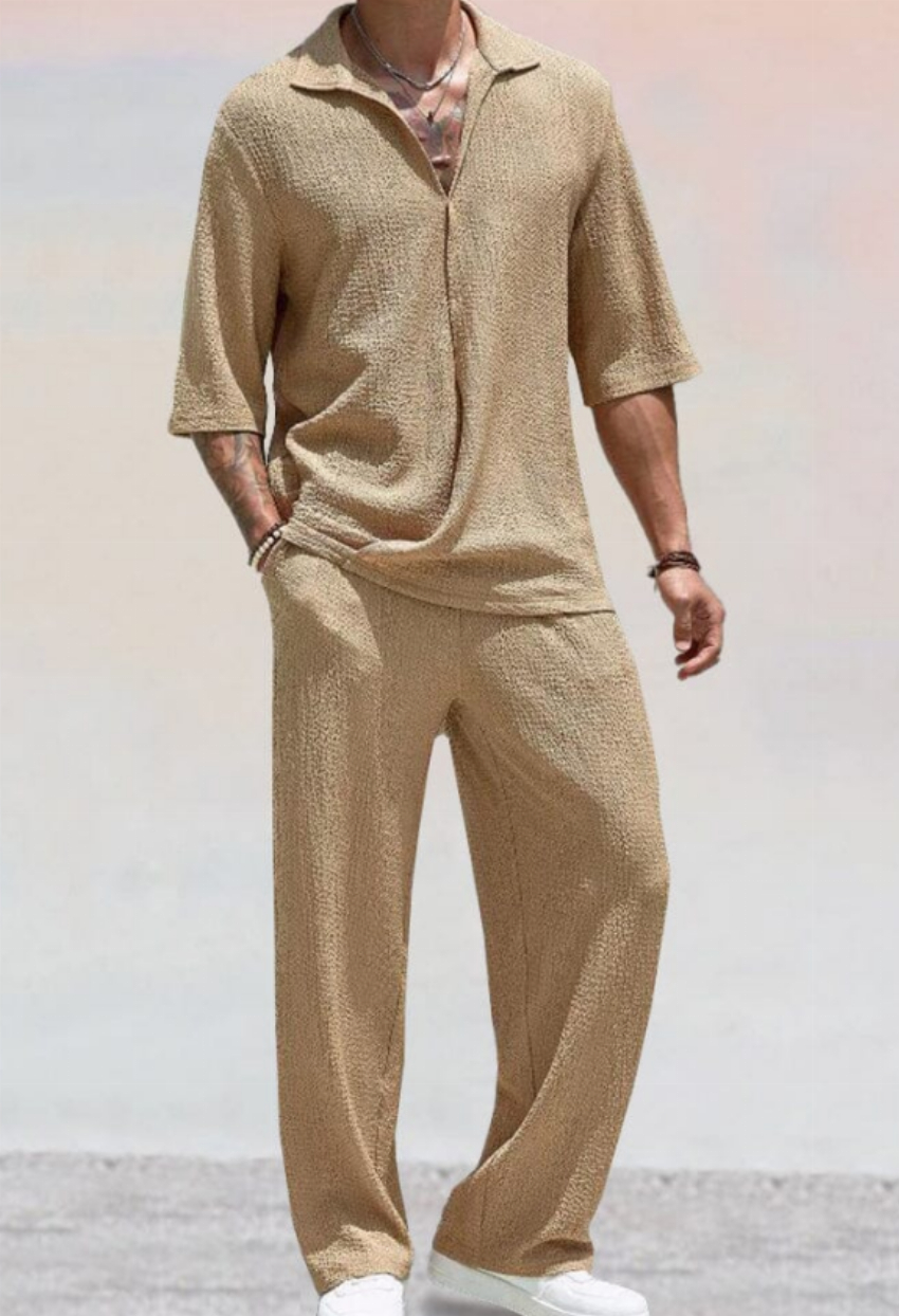 Discount code for 30%off Casual Water Ripple Textured Shirt Set at www coofandy