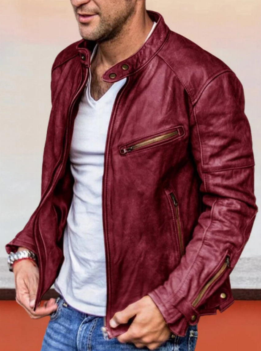 Discount code for 30%off Solid Color Zipper PU Leather Jacket at www coofandy