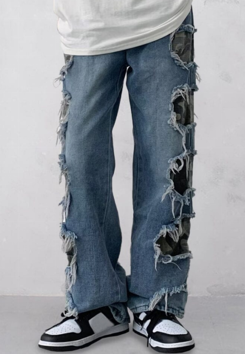 Discount code for 30%off Stylish Camo Patch Ripped Jeans at www coofandy