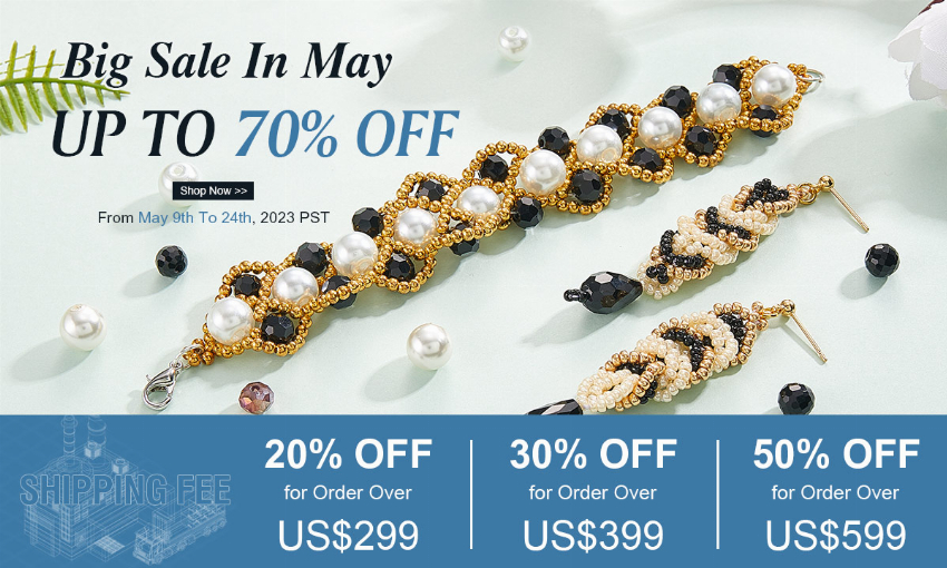 Discount code for Big Sale In May Up To 70% discount Shipping Fee 50% discount at Xyzbeads at Xyzbeads