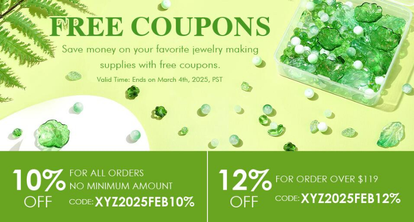 Discount code for Extra 12% discount Free Coupon for All Clients at Xyzbeads at Xyzbeads