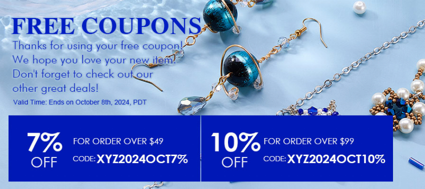 Discount code for Extra 7% discount Free Coupon for All Customers at Xyzbeads at Xyzbeads