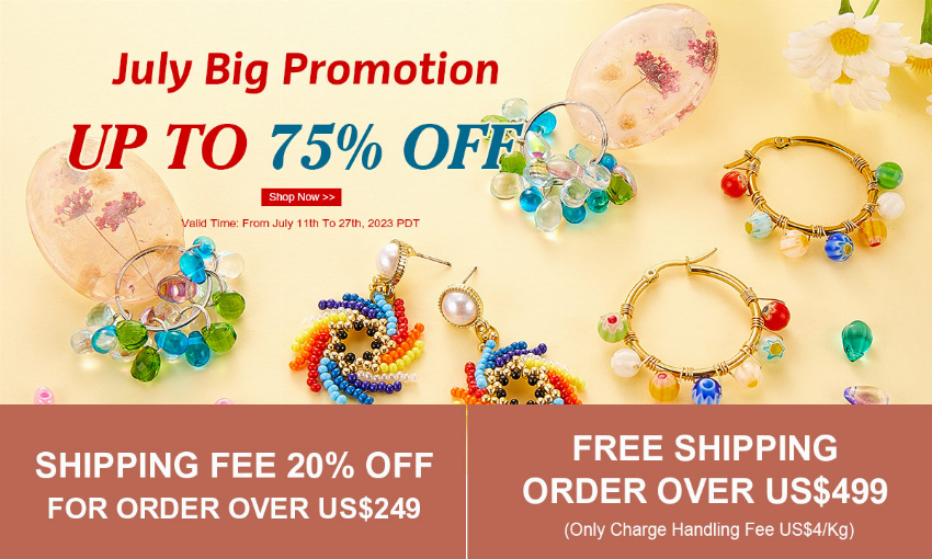 Discount code for July Big Sale on Jewelry Beads Findings Up To 75% discount Free Shipping Xyzbeads at Xyzbeads